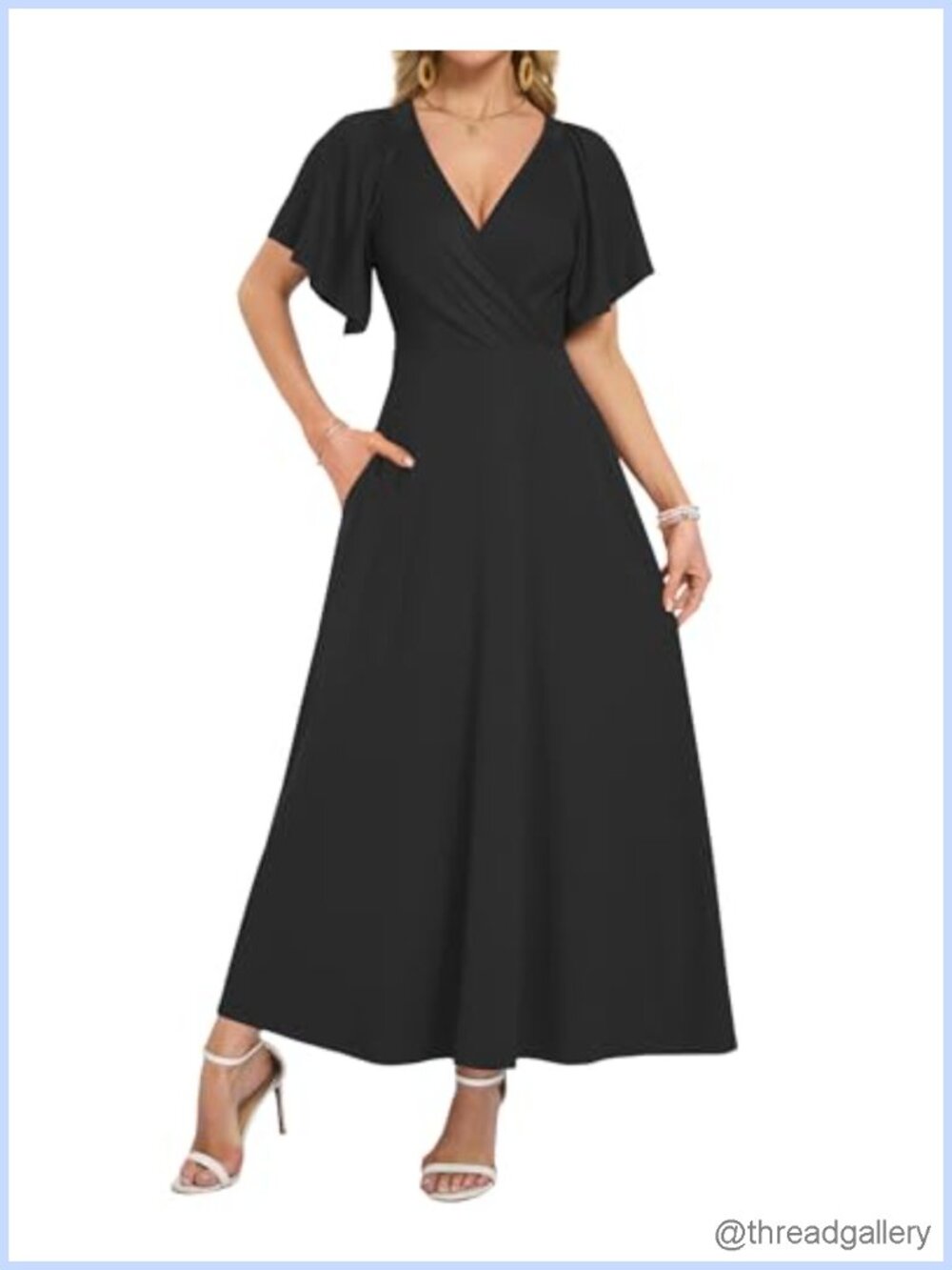 Ruffle Sleeve V Neck Maxi Dress Summer Wrap Flowy Casual